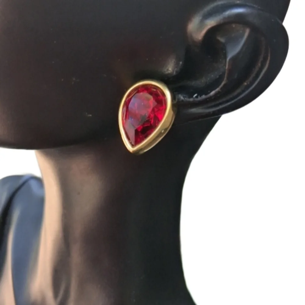 Vintage Swarovski S.A.L. Red Teardrop Stud Earrings